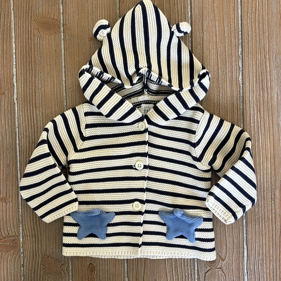 GAP Other - Baby Gap Navy Striped Cotton Button Up Sweater/Cardigan Size 6-12 months